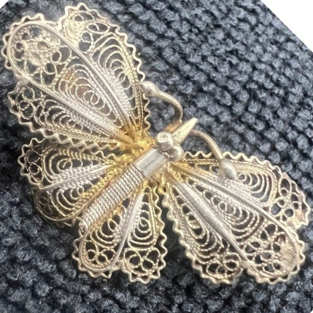 Vintage 800 Spun Silver Gilt Butterfly Insect Bug Marked 4g 1.5" READ